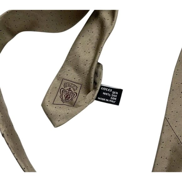 GUCCI Men's 100% Silk Necktie LUXURY Tie Brown Geometric W:3.7" EUC - Picture 4 of 5